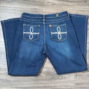 Aura Embroidered Bootcut Jeans Size 14 Short Stretch Denim